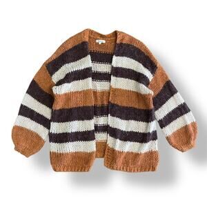 Miracle USA‎ Striped Fluffy Cardigan Sweater Womens Size S/M Multicolor Boho